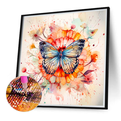 Butterfly On Flower - Full Round Drill Diamond Painting 40*40CM