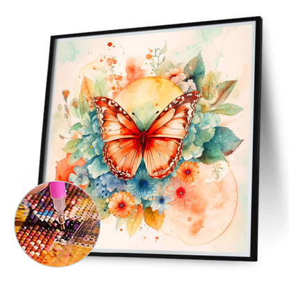 Butterfly On Flower Bush - Full Round Drill Diamond Painting 40*40CM