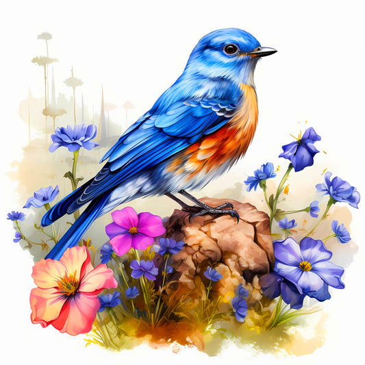 Blue Bird On Flower - Full Round Drill Diamond Painting 40*40CM