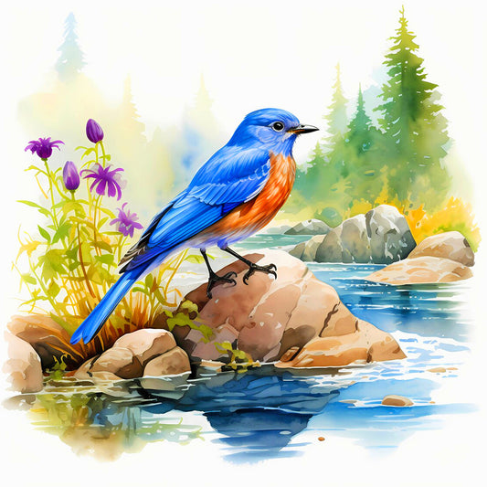 Blue Bird By The Stream - Full Round Drill Diamond Painting 40*40CM