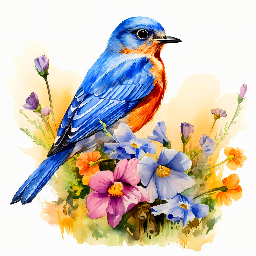 Blue Bird On Flower Pile - Full Round Drill Diamond Painting 40*40CM