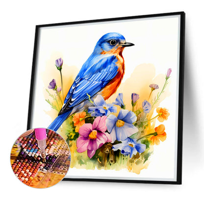 Blue Bird On Flower Pile - Full Round Drill Diamond Painting 40*40CM