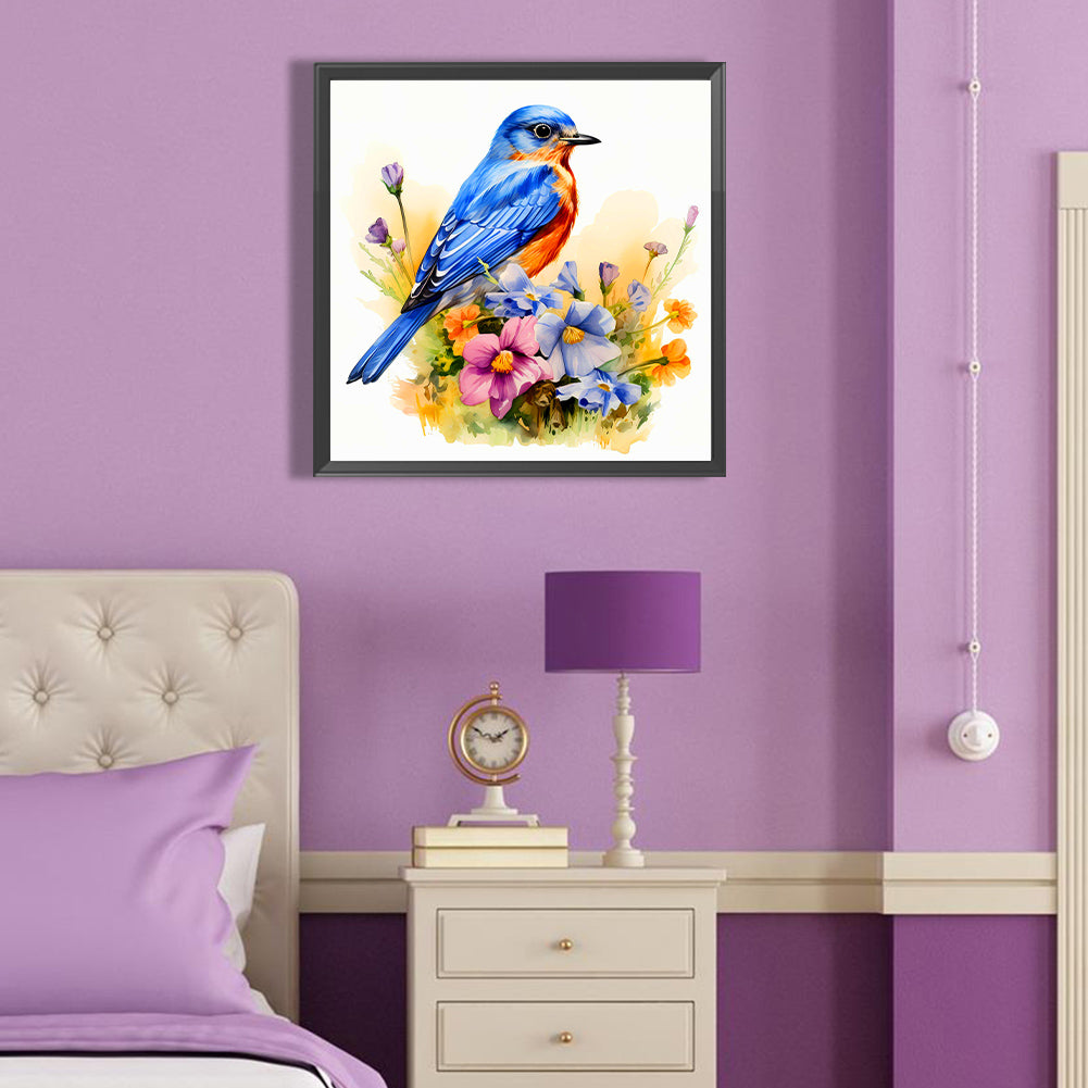 Blue Bird On Flower Pile - Full Round Drill Diamond Painting 40*40CM