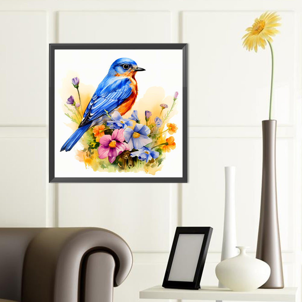 Blue Bird On Flower Pile - Full Round Drill Diamond Painting 40*40CM