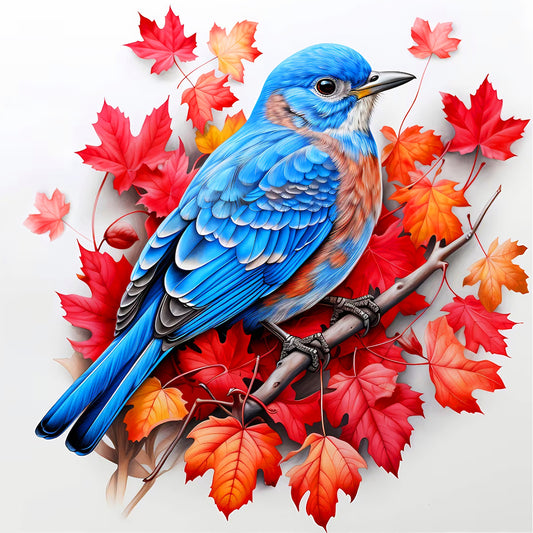 Blue Bird On Maple Leaf - Full Round Drill Diamond Painting 40*40CM