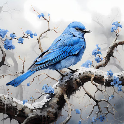 Snow Mist Blue Flower Blue Bird - Full Round Drill Diamond Painting 40*40CM