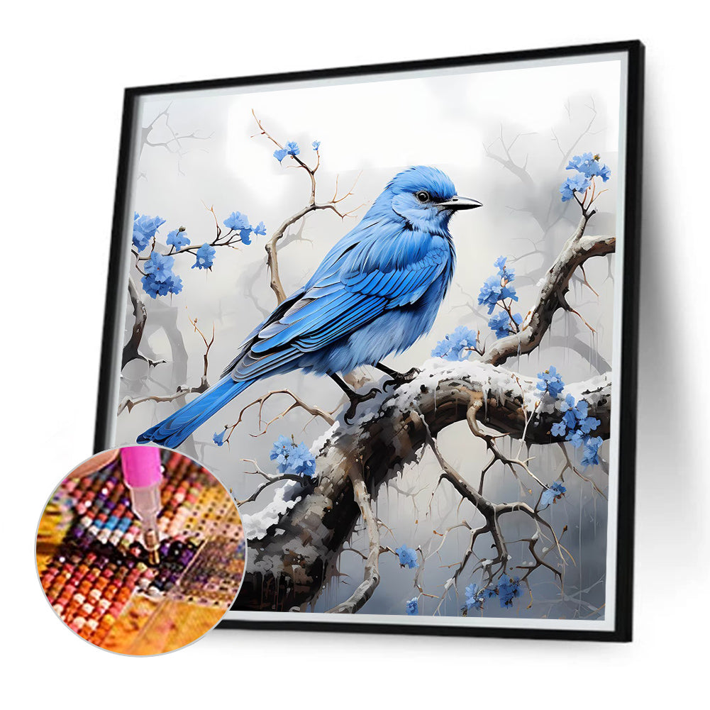 Snow Mist Blue Flower Blue Bird - Full Round Drill Diamond Painting 40*40CM