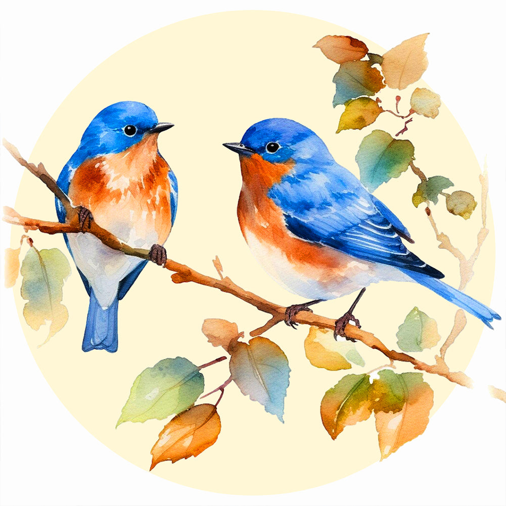 Blue Bird On Spring Leaf Branch - Full Round Drill Diamond Painting 40*40CM