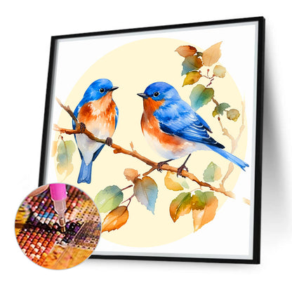 Blue Bird On Spring Leaf Branch - Full Round Drill Diamond Painting 40*40CM