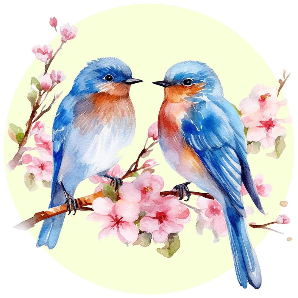 Blue Bird On Flower Branch - Full Round Drill Diamond Painting 40*40CM