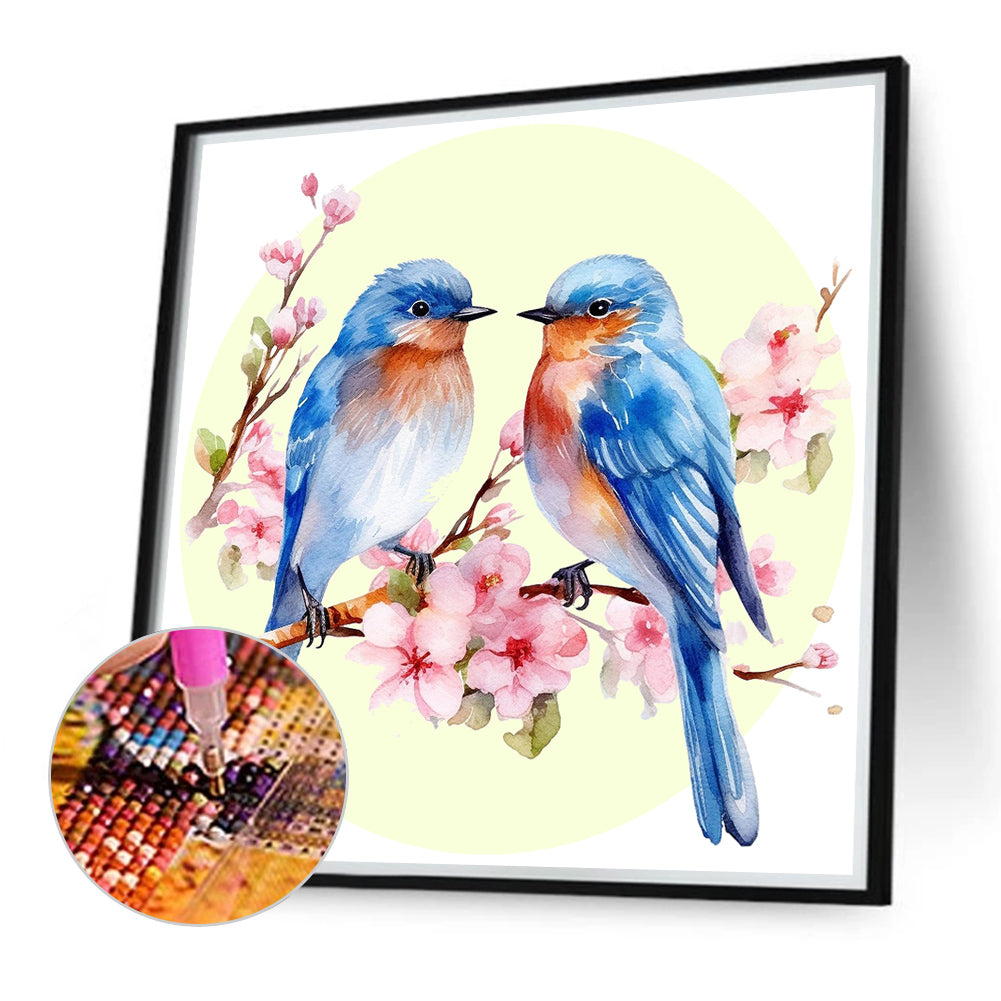 Blue Bird On Flower Branch - Full Round Drill Diamond Painting 40*40CM