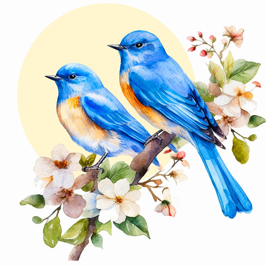 Blue Bird On White Flower Branch - Full Round Drill Diamond Painting 40*40CM