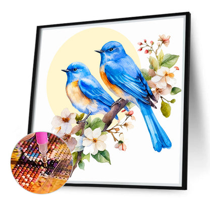 Blue Bird On White Flower Branch - Full Round Drill Diamond Painting 40*40CM