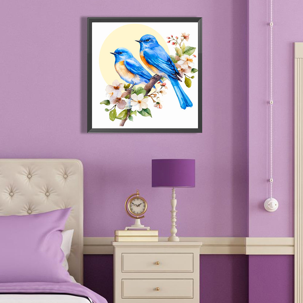 Blue Bird On White Flower Branch - Full Round Drill Diamond Painting 40*40CM