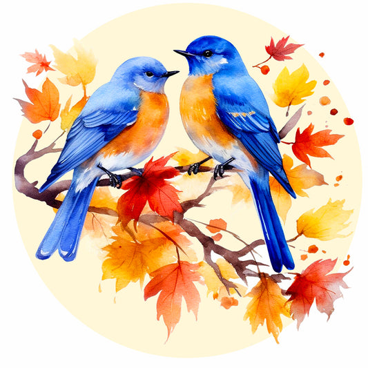 Blue Bird On Maple Tree - Full Round Drill Diamond Painting 40*40CM