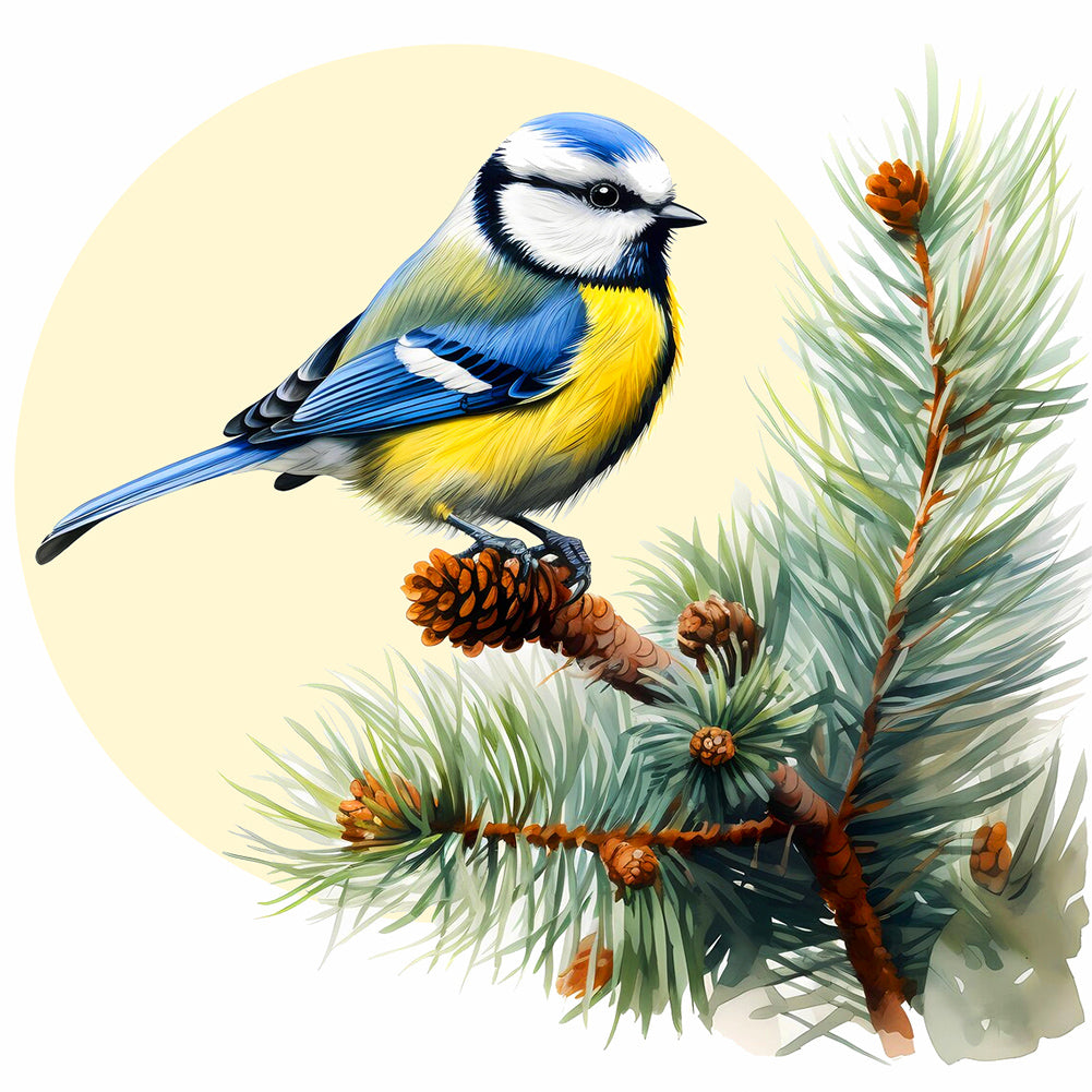 Blue Bird On Pine Tree - Full Round Drill Diamond Painting 40*40CM