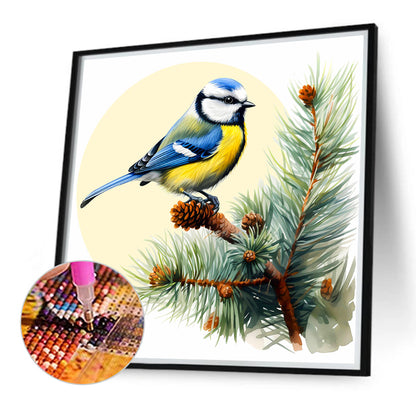 Blue Bird On Pine Tree - Full Round Drill Diamond Painting 40*40CM