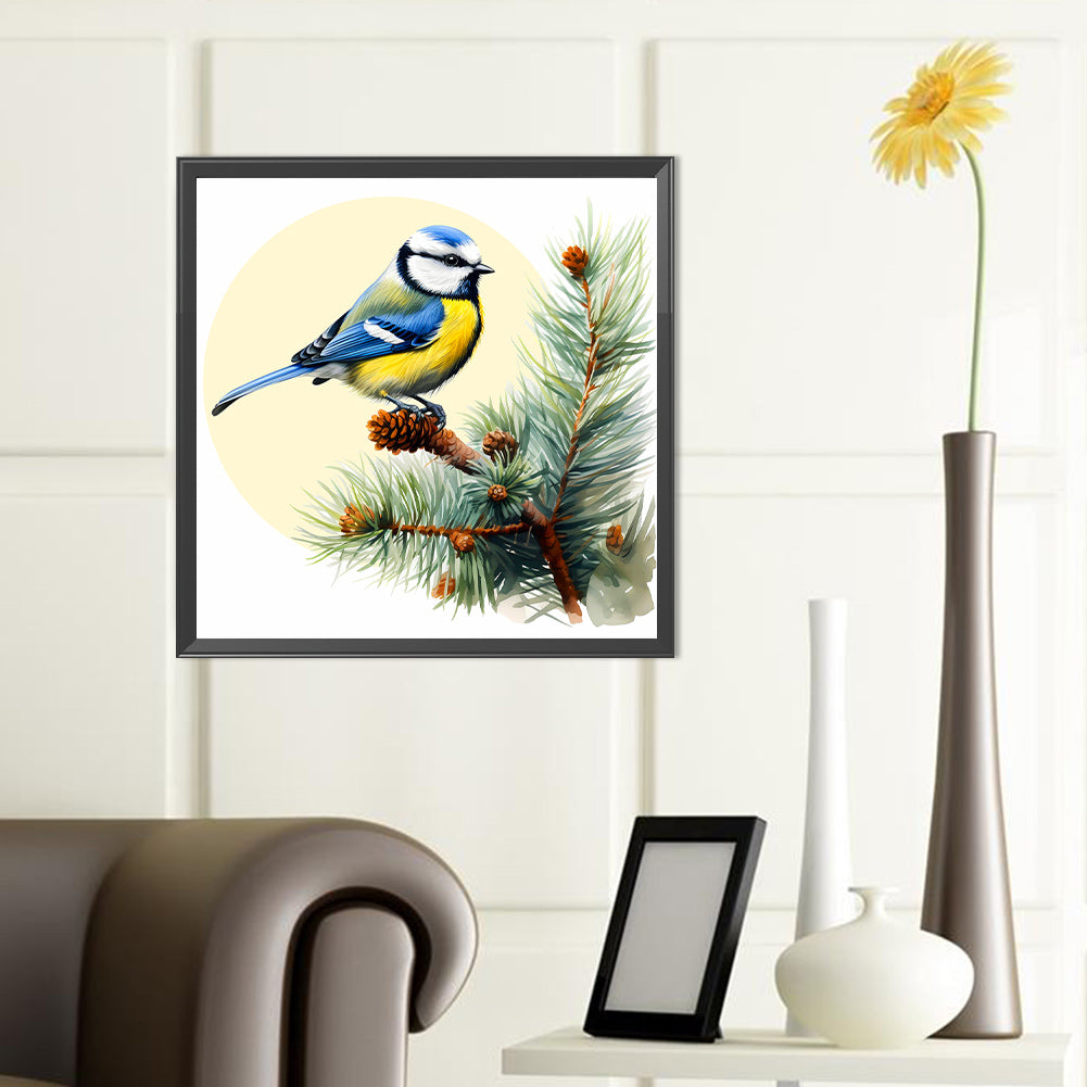 Blue Bird On Pine Tree - Full Round Drill Diamond Painting 40*40CM