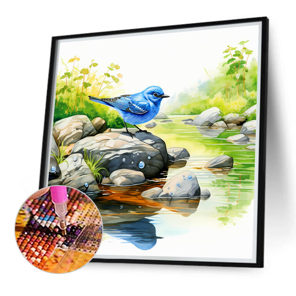 Blue Bird By The Stream - Full Round Drill Diamond Painting 40*40CM