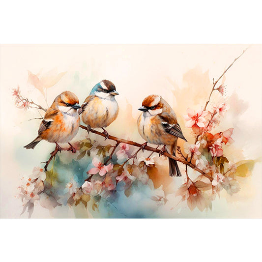 Three Flying Birds On A Beautiful Branch - Full Round Drill Diamond Painting 40*60CM