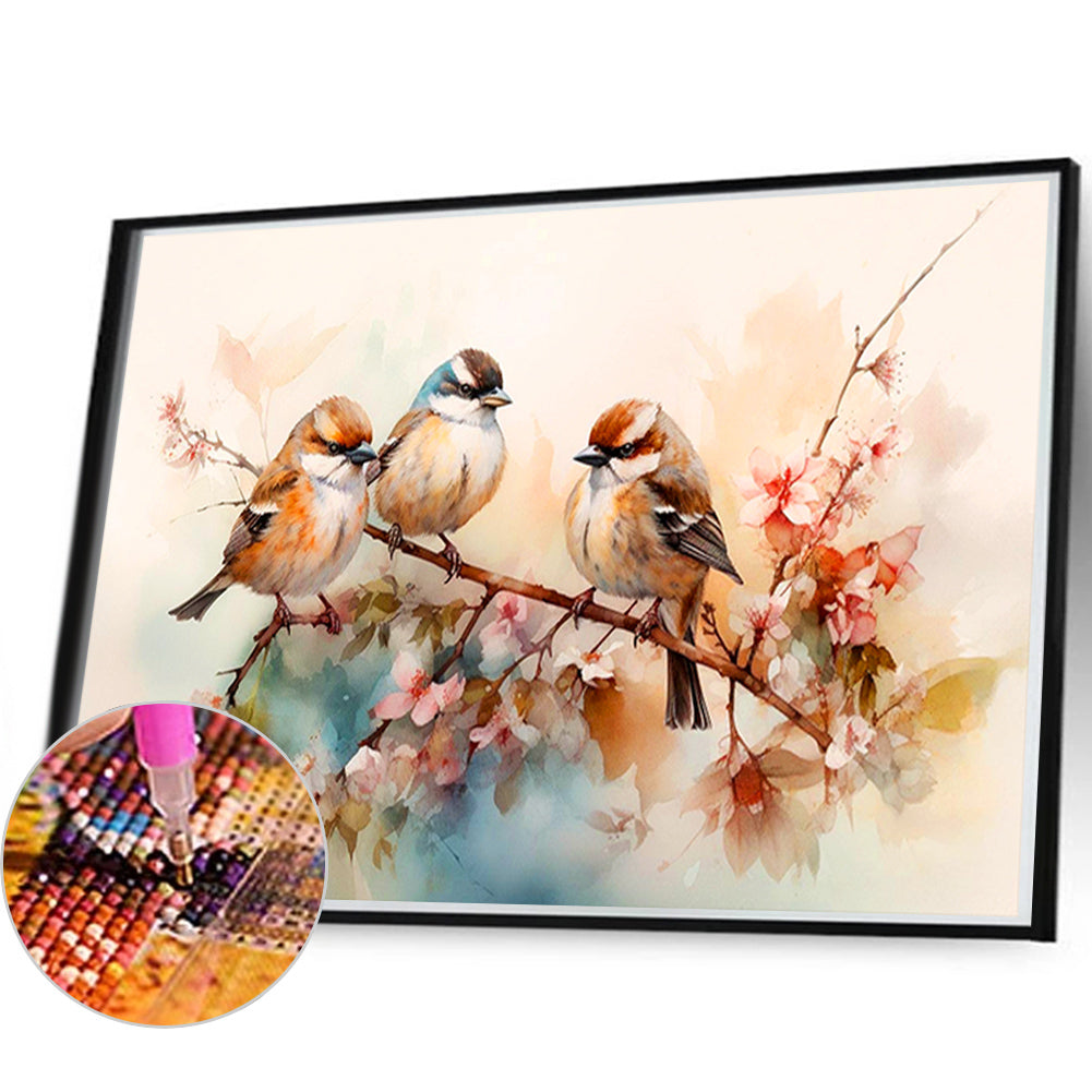 Three Flying Birds On A Beautiful Branch - Full Round Drill Diamond Painting 40*60CM