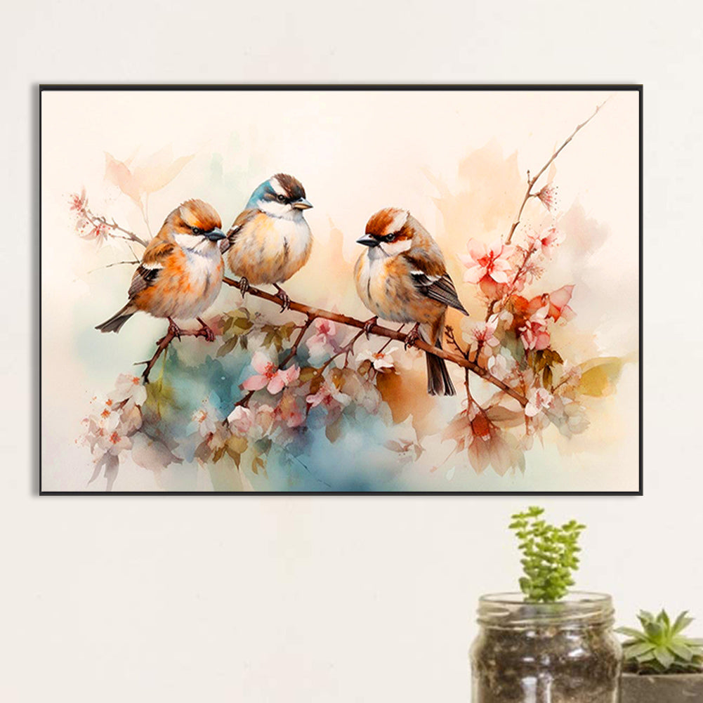 Three Flying Birds On A Beautiful Branch - Full Round Drill Diamond Painting 40*60CM