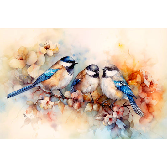 Birds Admiring Flowers On Beautiful Branches - Full Round Drill Diamond Painting 40*60CM