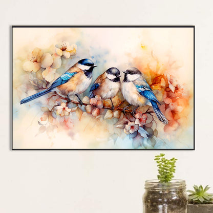 Birds Admiring Flowers On Beautiful Branches - Full Round Drill Diamond Painting 40*60CM