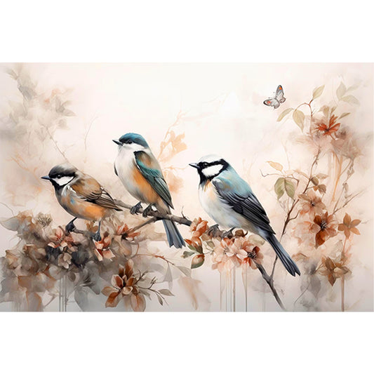 Birds On A Beautiful Branch Looking Into The Distance - Full Round Drill Diamond Painting 40*60CM