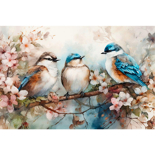 Birds In Beautiful Flowers - Full Round Drill Diamond Painting 40*60CM