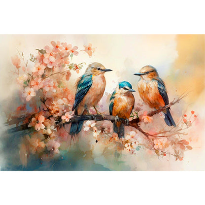 Three Flying Birds On A Beautiful Flower Branch - Full Round Drill Diamond Painting 40*60CM