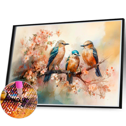 Three Flying Birds On A Beautiful Flower Branch - Full Round Drill Diamond Painting 40*60CM