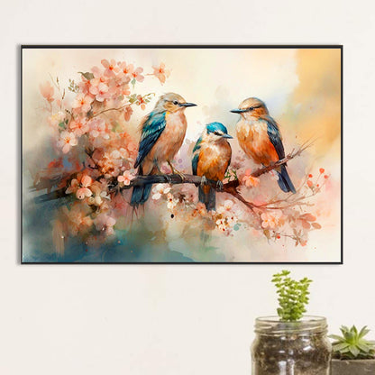 Three Flying Birds On A Beautiful Flower Branch - Full Round Drill Diamond Painting 40*60CM