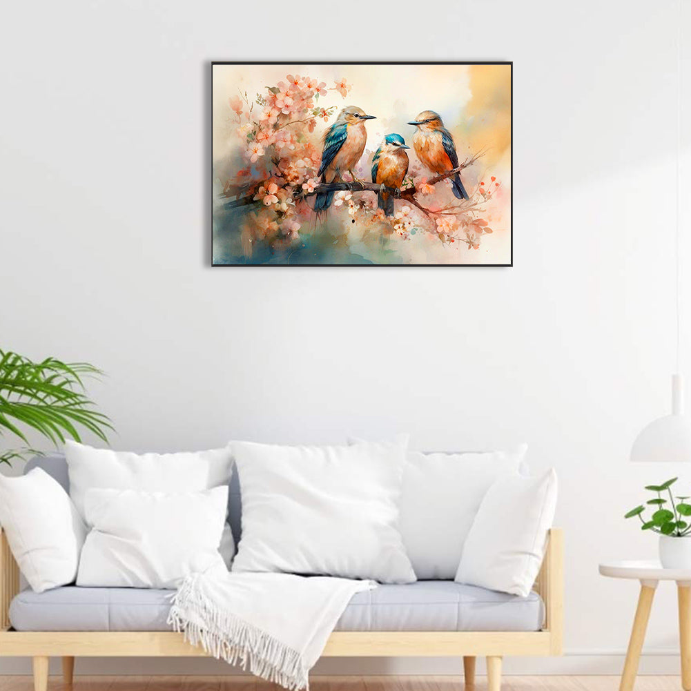 Three Flying Birds On A Beautiful Flower Branch - Full Round Drill Diamond Painting 40*60CM