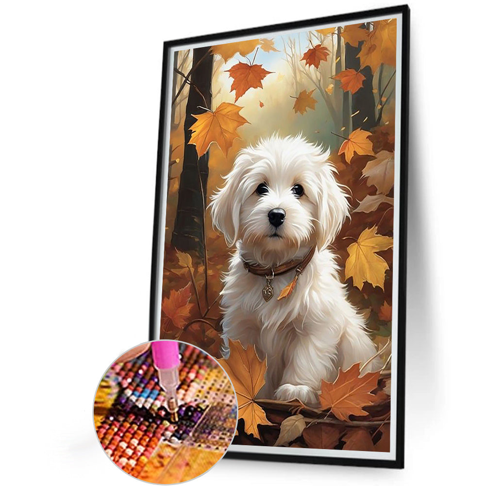 Fallen Leaf Puppy - Full Round Drill Diamond Painting 40*60CM