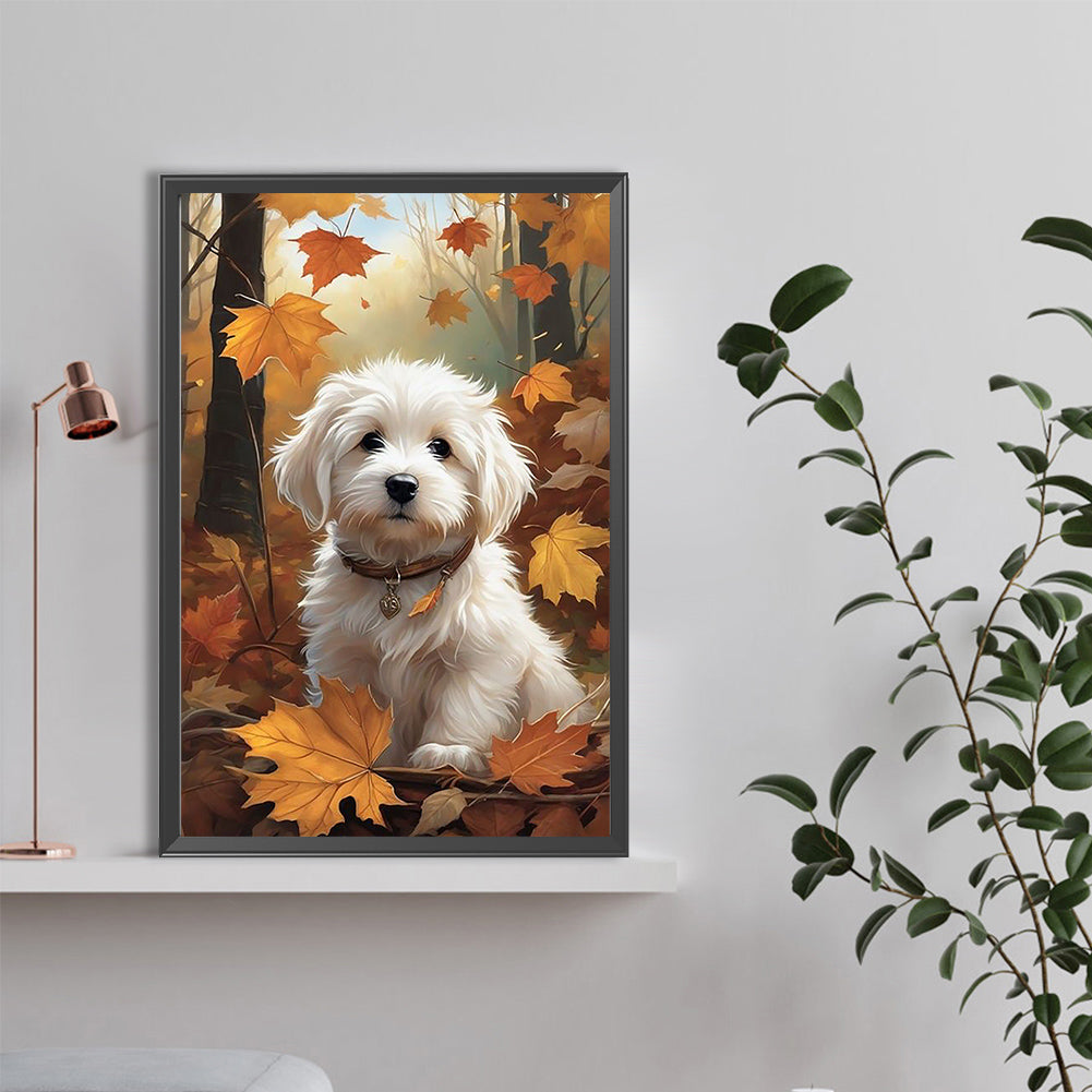 Fallen Leaf Puppy - Full Round Drill Diamond Painting 40*60CM