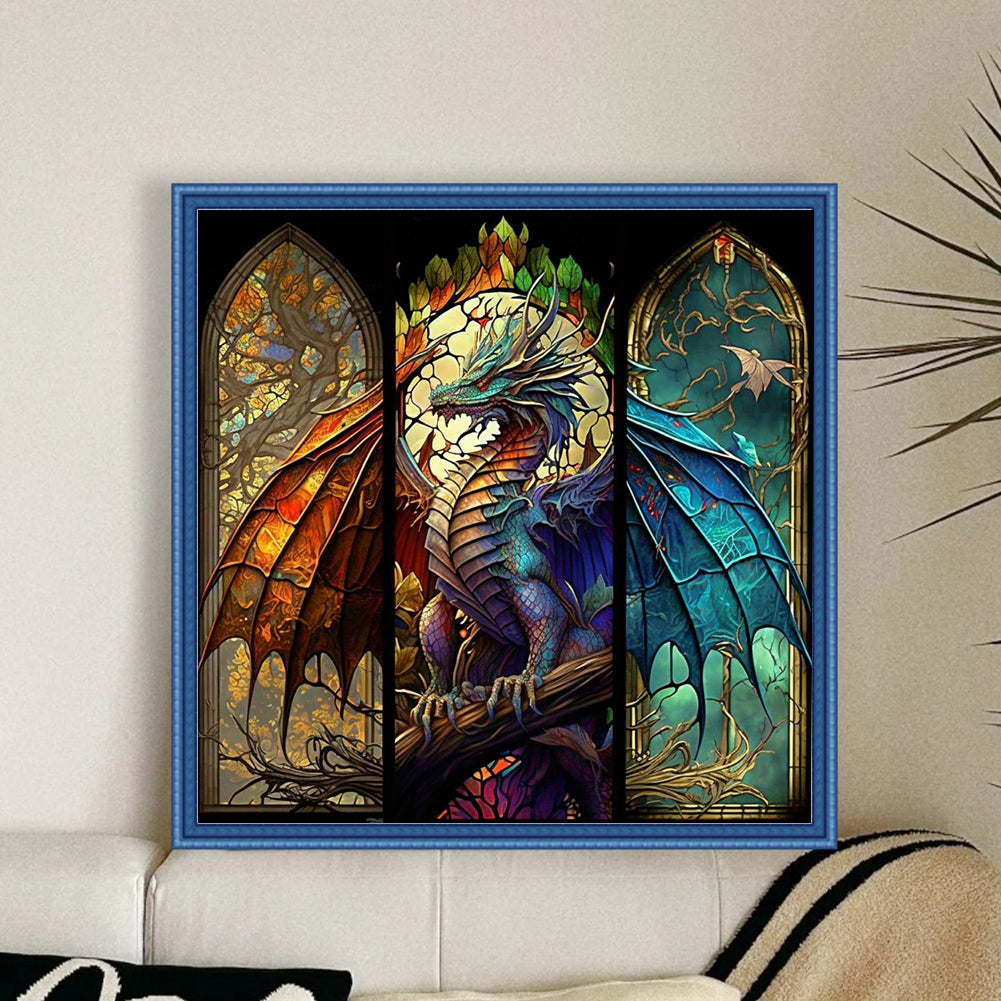 Glass Painting-Pterosaur - 11CT Stamped Cross Stitch 50*50CM