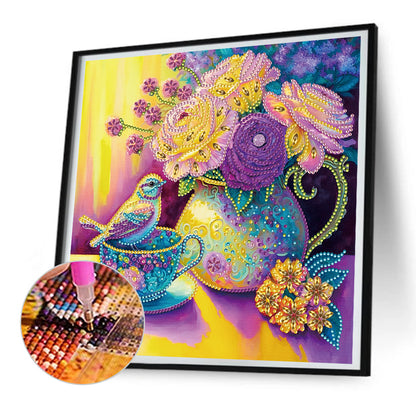 Purple And Yellow Atmosphere Bird - Special Shaped Drill Diamond Painting 30*30CM