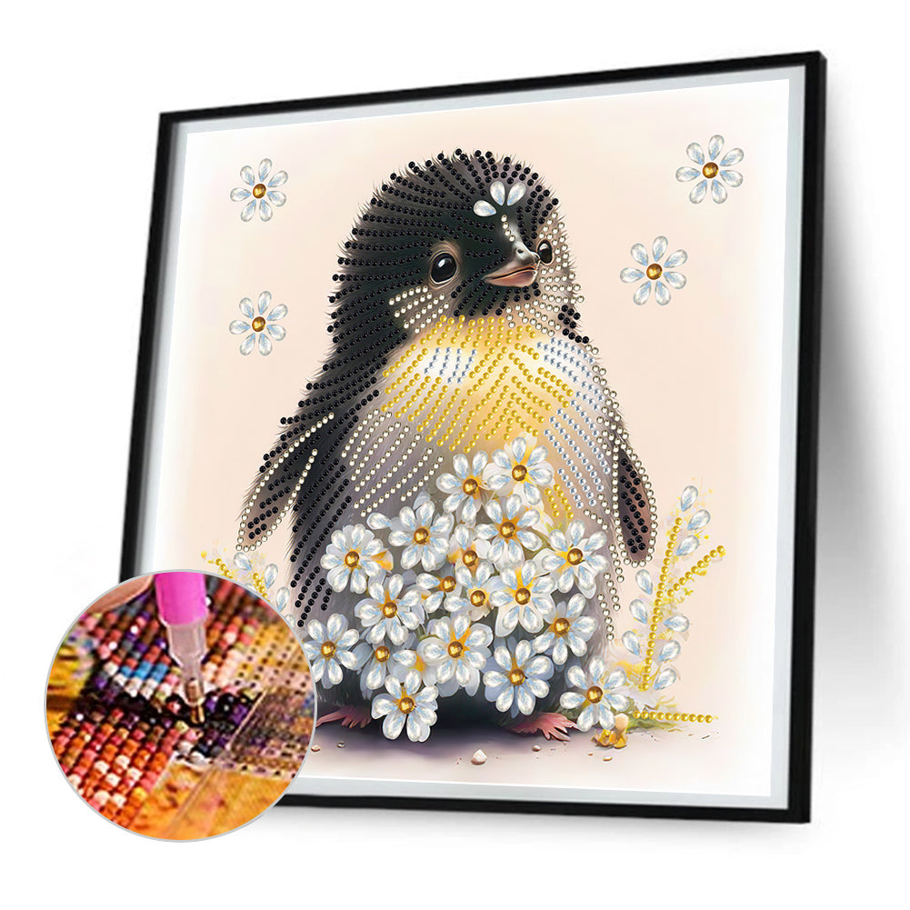 Flowers And Penguins - Special Shaped Drill Diamond Painting 30*30CM