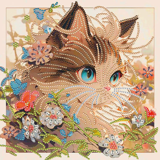 Flower Kitten - Special Shaped Drill Diamond Painting 30*30CM