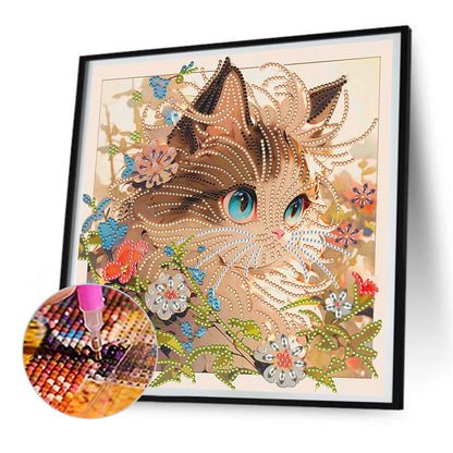 Flower Kitten - Special Shaped Drill Diamond Painting 30*30CM