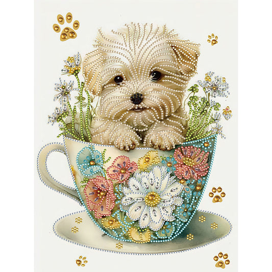 Cup White Dog - Special Shaped Drill Diamond Painting 30*40CM