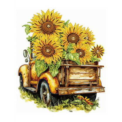 Sunflower And Car - Special Shaped Drill Diamond Painting 30*40CM