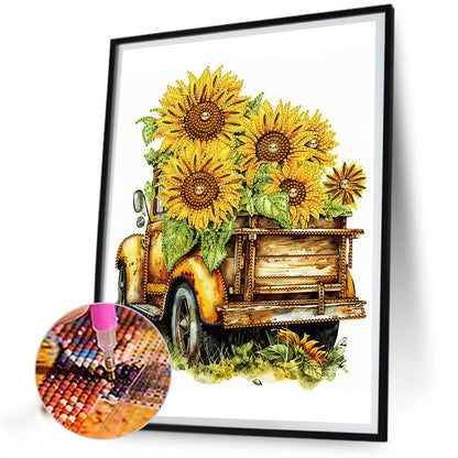 Sunflower And Car - Special Shaped Drill Diamond Painting 30*40CM