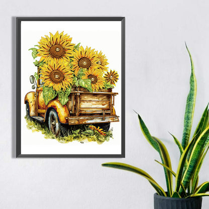 Sunflower And Car - Special Shaped Drill Diamond Painting 30*40CM