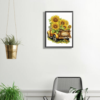 Sunflower And Car - Special Shaped Drill Diamond Painting 30*40CM