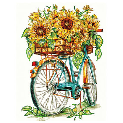 Sunflowers And Bicycles - Special Shaped Drill Diamond Painting 30*40CM