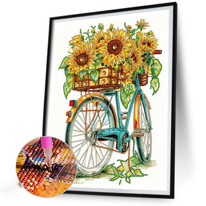 Sunflowers And Bicycles - Special Shaped Drill Diamond Painting 30*40CM