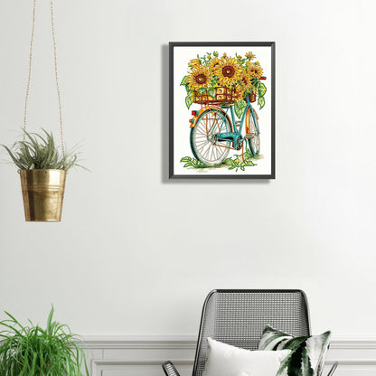 Sunflowers And Bicycles - Special Shaped Drill Diamond Painting 30*40CM