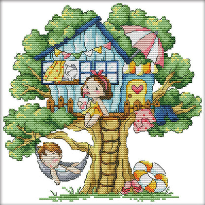 Summer Treehouse - 14CT Stamped Cross Stitch 27*27CM(Joy Sunday)